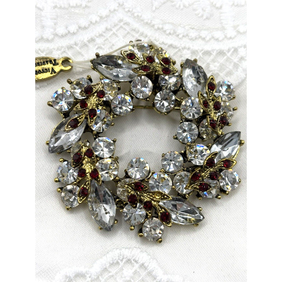 Victorian Trading Company Brooch Wreath Clear Red J1-3017 - Picture 4 of 10